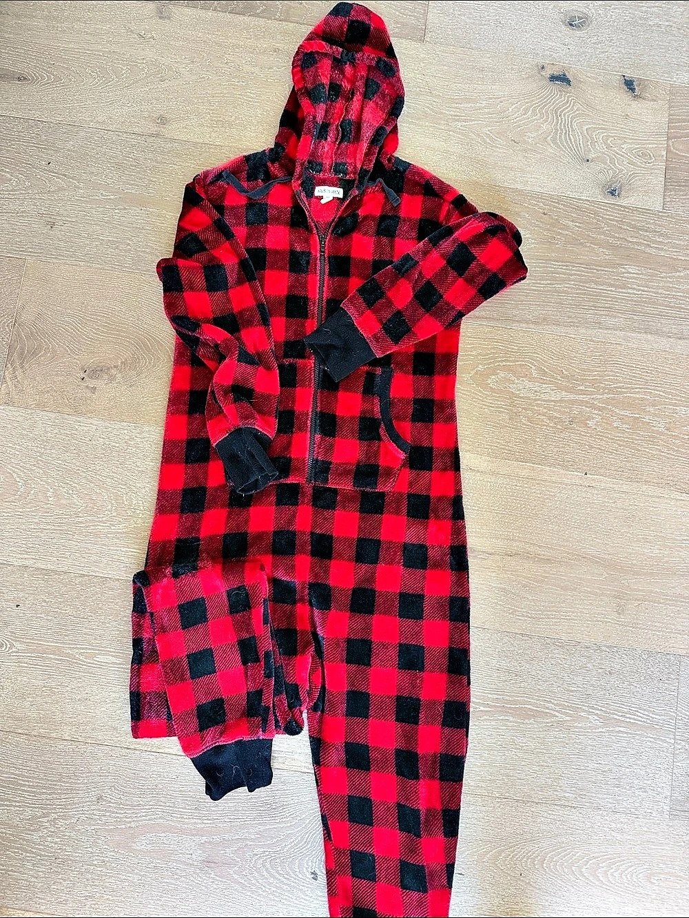 Little Blue House Red & Black Checkered Hooded One-Piece